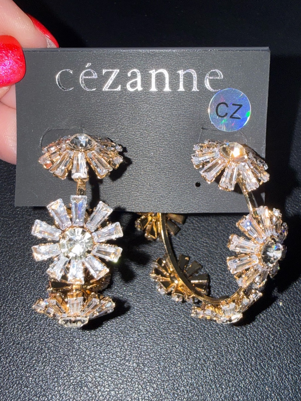 cézanne Gold Hoop Earrings with Clear Crystal Flower Accents